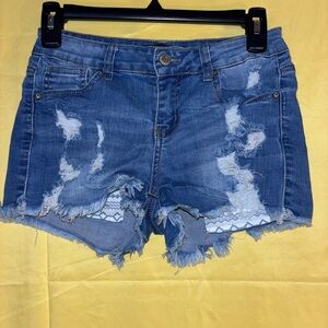Wax Jean Ripped Blue Denim Shorts